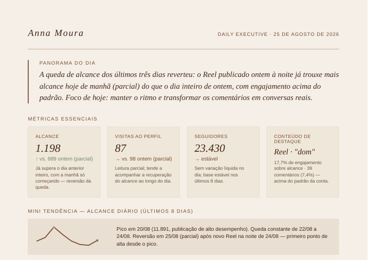 Trecho do relatório Daily Executive de 25 de agosto de 2026