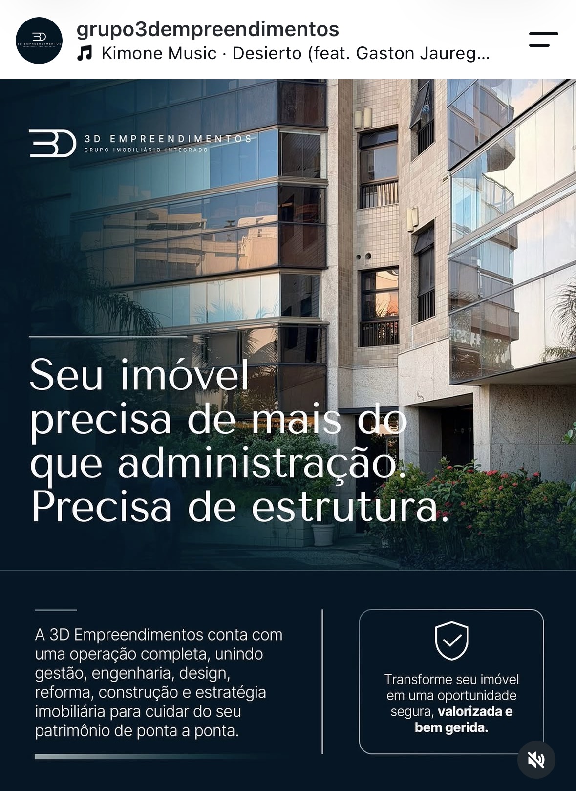 Conteúdo real do Grupo 3D sobre estrutura de gestão imobiliária