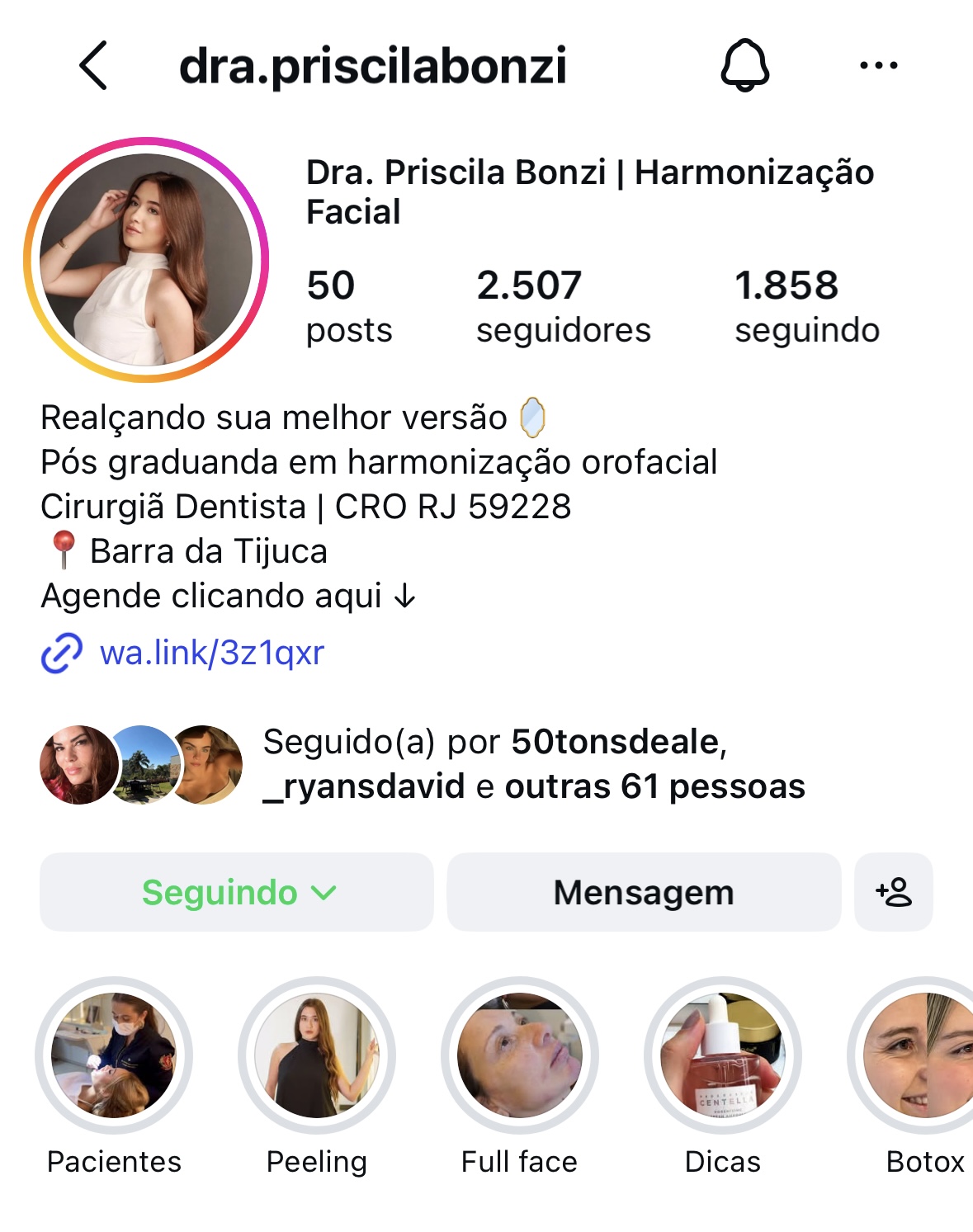 Perfil real do Instagram de Priscila Bonzi